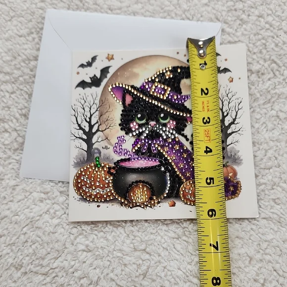 Halloween Cat Greeting Card with Purple Accents Diamond Painting Art Frameable - Picture 3 of 5